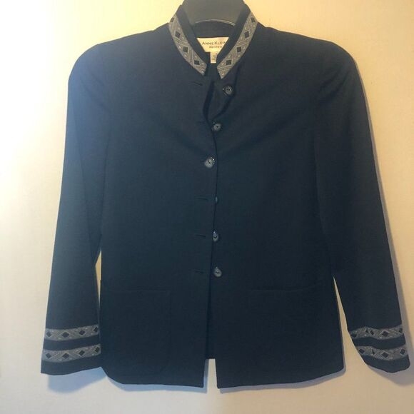 Anne Klein mandarin collar wool black blazer jacket black size 4P - Picture 1 of 6